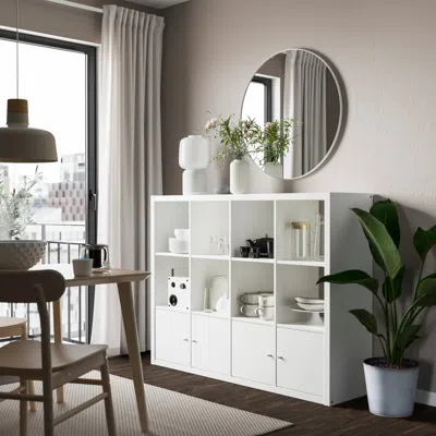 Ikea Kallax Shelving Unit, With 4 Doors/white, 57 5/8x43 7/8 "