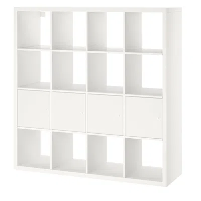 Ikea Kallax Shelving Unit, With 4 Doors/white, 57 7/8x57 5/8 "