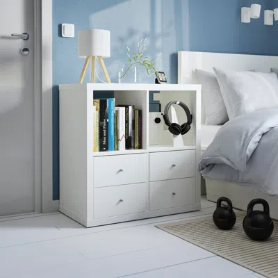 Ikea Kallax Shelving Unit, With 4 Drawers/white, 30 1/8x30 1/8 "