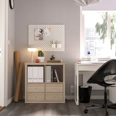 Ikea Kallax Shelving Unit, With 4 Drawers/white Stained Oak Effect, 30 1/8x30 1/8 "