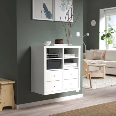 Ikea Kallax Shelving Unit, With 4 Drawers/with 2 Shelf Inserts White, 30 1/8x30 1/8 "