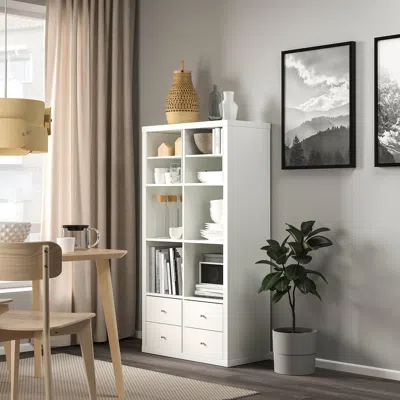 Ikea Kallax Shelving Unit, With 4 Drawers/with 2 Shelf Inserts White, 57 5/8x30 1/8 "