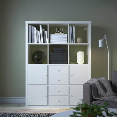 Ikea Kallax Shelving Unit With 6 Inserts, White, 43 7/8x57 5/8 "