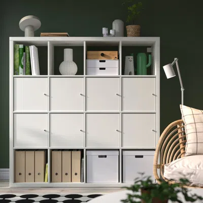 Ikea Kallax Shelving Unit, With 8 Doors/white, 57 7/8x57 5/8 "