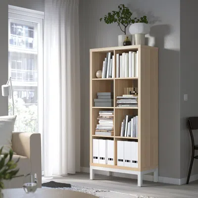 Ikea Kallax Shelving Unit With Underframe, White Stained Oak Effect/white, 30 3/8x64 5/8 "