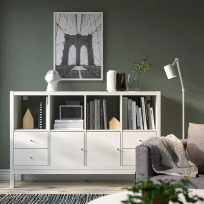 Ikea Kallax Shelving Unit With Underframe, With 2 Doors/4 Drawers/white, 57 7/8x37 "