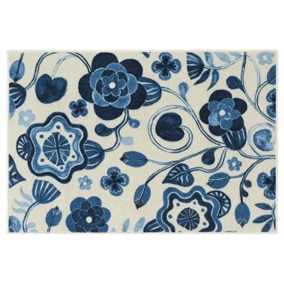 Ikea Kantlinje Rug, Low Pile, Beige Blue/floral Pattern, 2 ' 0 "x2 ' 11 "
