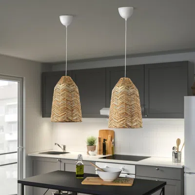 Ikea Kappeland / Havsdjup Pendant Lamp, White/rattan, 11 3/8 "