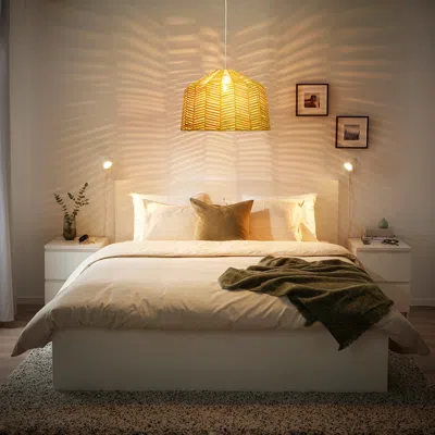Ikea Kappeland / Havsdjup Pendant Lamp, White/rattan, 17 3/4 "