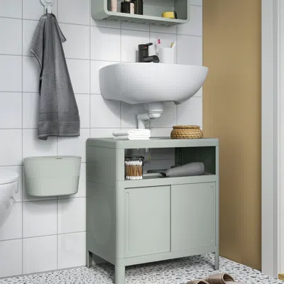 Ikea Kinnasjö Trash Can, With Lid Self-adhesive/green, 1 Gallon