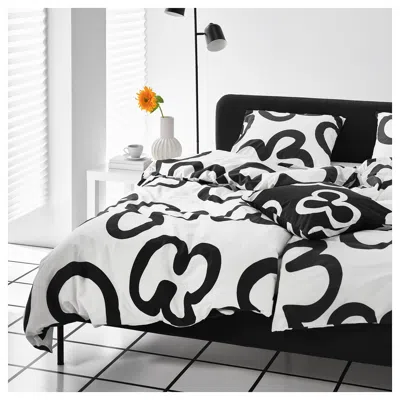 Ikea Klippbräcka Duvet Cover And Pillowcase(s), White/black, Full/queen