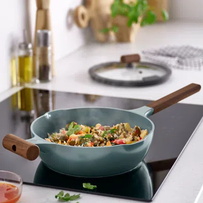 Ikea Klippfisk Sauté Pan With Lid, Non-stick Coating Glass/wood Gray-turquoise, 9 ½ "