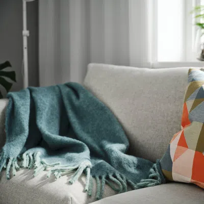 Ikea Klippoxel Throw, Gray-turquoise, 51x67 " In Green