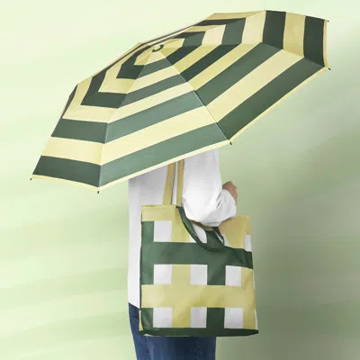 Ikea Knalla Umbrella, Foldable Green/stripe, Min. Length: 9 1/2 " In Multi