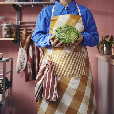 Ikea Kössebär Apron, Yellow/white, 28x36 "