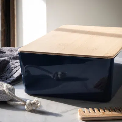 Ikea Kuggis Box With Lid, Black-blue/bamboo, 7x10 ¼x3 ¼ "