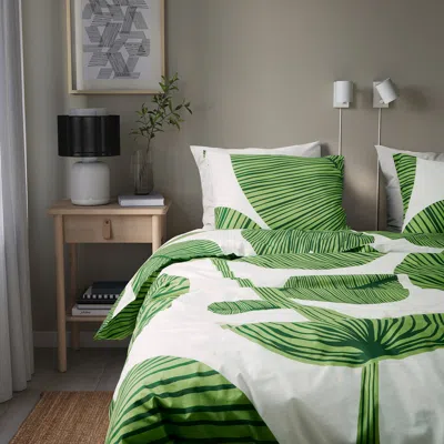 Ikea Kungscissus Duvet Cover And Pillowcase(s), White/green, King