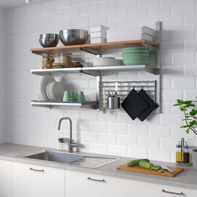 Ikea Kungsfors Wall Grid With Storage, Stainless Steel/ash, Width: 48 7/8 "