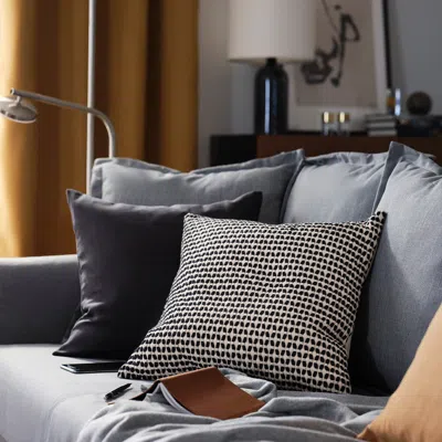 Ikea Kustfly Cushion Cover, Beige/black, 20x20 "