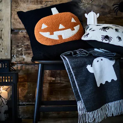 Ikea Kustfyr Cushion Cover, Pumpkin Pattern Black/orange, 20x20 " In Multi