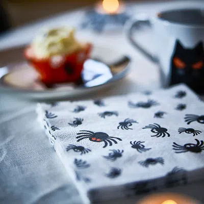 Ikea Kustfyr Paper Napkin, Spider Pattern White/black, 13x13 " In Multi