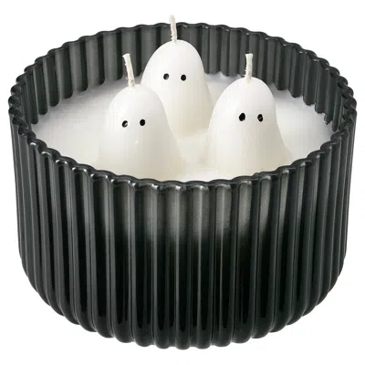 Ikea Kustfyr Scented Candle In Glass, 3 Wicks, Jelly Candy Ghost/black/white, 28 Hr In Multi
