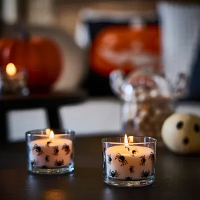 Ikea Kustfyr Scented Candle In Glass, Jelly Candy Spider Pattern/clear Glass, 20 Hr In Multi