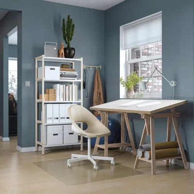 Ikea Lagkapten / Mittback Desk, White Anthracite/birch, 55 1/8x23 5/8 "
