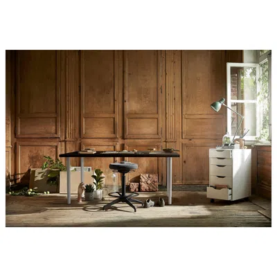 Ikea Lagkapten / Olov Desk, Black-brown/white, 55 1/8x23 5/8 "