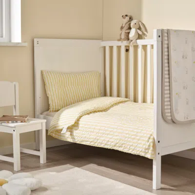 Ikea Len Duvet Cover 1 Pillowcase For Crib, White Yellow/stripe Pattern Seersucker, 43 1/4x49 1/4/13 3/4x
