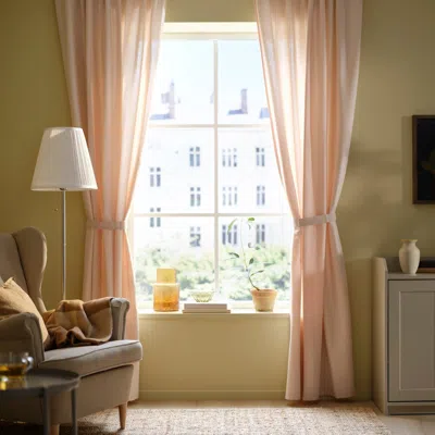 Ikea Lenda Curtains With Tie-backs, 1 Pair, Light Pink/with Eyelets, 55x84 "