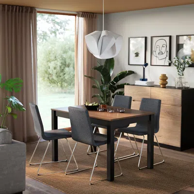 Ikea Ålhult / Lillånäs Table And 4 Chairs, Black-brown/gunnared Dark Grey Chrome Plated, 47 1/4x31 1/2 "