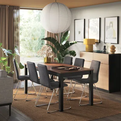 Ikea Ålhult / Lillånäs Table And 6 Chairs, Black-brown/gunnared Dark Grey Chrome Plated, 66 7/8x31 1/2 "