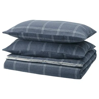 Ikea Linddvärgmal Duvet Cover And Pillowcase(s), Blue/check, King