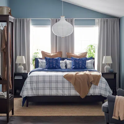 Ikea Linsnärja Comforter Set, Blue/white, King