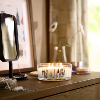 Ikea Lotsfågel Scented Cndl In Glass With Lid/3 Wicks, Fresh Linen White, 25 Hr