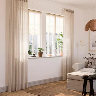 Ikea Maistangg Curtains, 1 Pair, Off-white Dark Gray/stripe With Heading Tape, 57x98 " In Brown