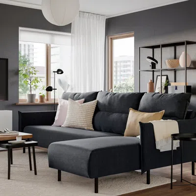 Ikea Mannarp Sectional, 4-seat With Chaise, Saxemara Black-blue, Armrest Height: 25 5/8 "