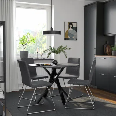 Ikea Mariedamm / Lillånäs Table And 4 Chairs, Black Marble Effect/gunnared Dark Grey Chrome Plated, 41 3/