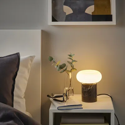 Ikea Markfrost / Molnart Table Lamp With Led Bulb, Black/marble Black