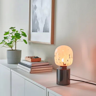 Ikea Markfrost / Molnart Table Lamp With Led Bulb, Marble Black/tube-shaped White/clear Glass