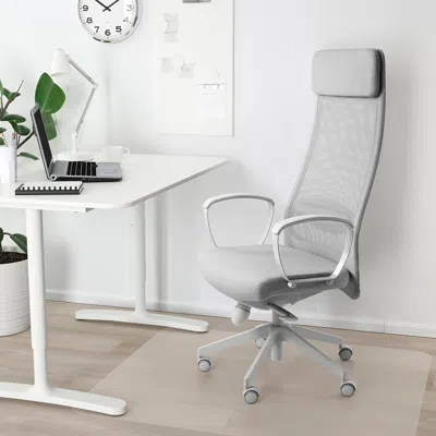Ikea Markus Office Chair With Armrests, With Floor Protector Light Gray, Tested For: 276 Lb