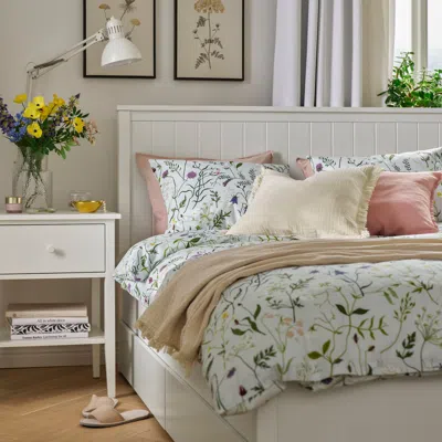 Ikea Mattoxbär Duvet Cover And Pillowcase(s), Pale Blue/floral Pattern, Twin