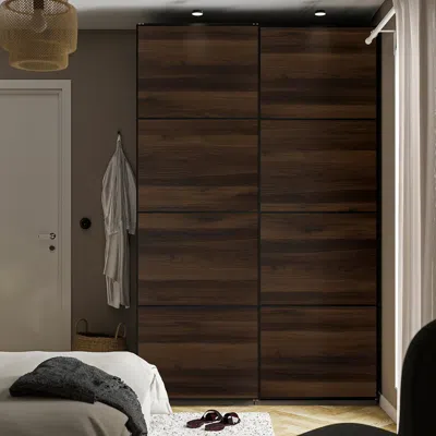 Ikea Mehamn 4 Panels For Sliding Door Frame, Dark Brown Oak Effect/oak Effect, 29 1/2x92 7/8 "