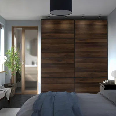 Ikea Mehamn 4 Panels For Sliding Door Frame, Dark Brown Oak Effect/oak Effect, 39 3/8x92 7/8 "