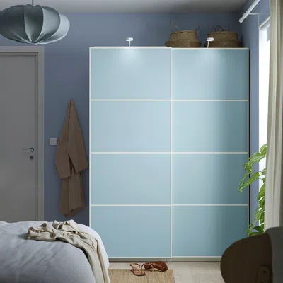 Ikea Mehamn 4 Panels For Sliding Door Frame, Light Blue/light Green, 29 1/2x79 1/8 "
