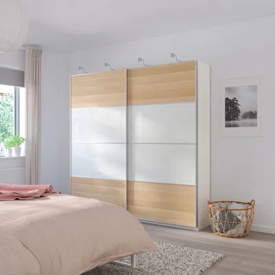 Ikea Mehamn 4 Panels For Sliding Door Frame, White Stained Oak Effect/white, 29 1/2x79 1/8 "