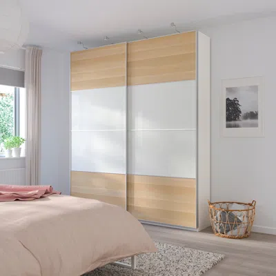 Ikea Mehamn 4 Panels For Sliding Door Frame, White Stained Oak Effect/white, 29 1/2x92 7/8 "