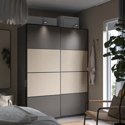 Ikea Mehamn Pair Of Sliding Doors, Aluminum Double Sided/dark Gray Gray-beige, 59x79 1/8 "