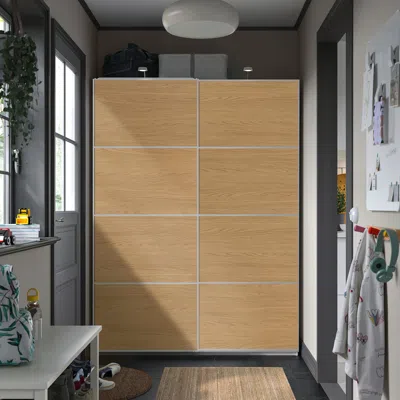 Ikea Mehamn Pair Of Sliding Doors, Aluminum/double Sided Oak Effect, 59x79 1/8 "